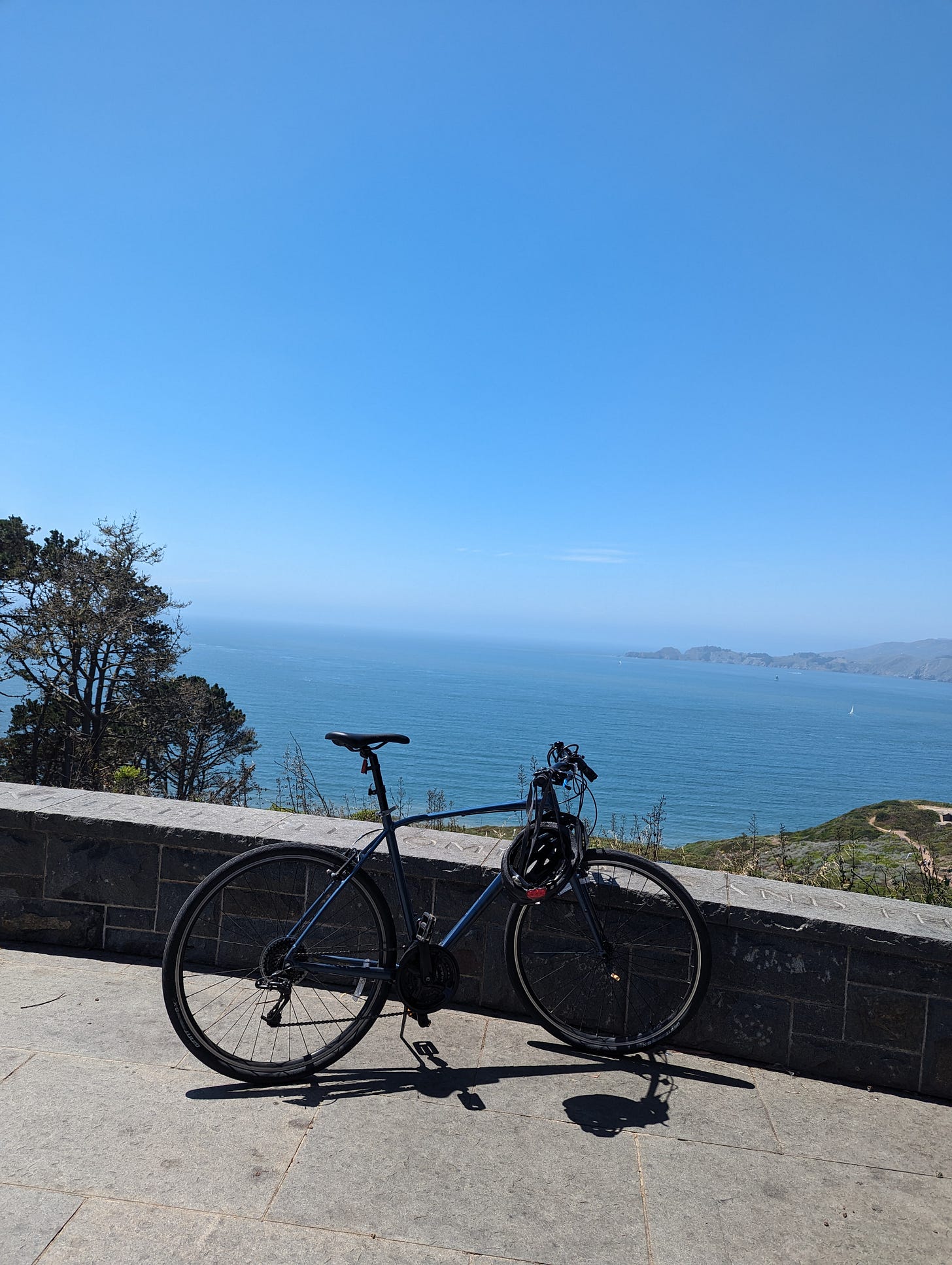 Author's blue bike at Immigrant Point in San Francisco, overlooking the Pacific Ocean Author's blue bike at Immigrant Point in San Francisco, overlooking the Pacific Ocean