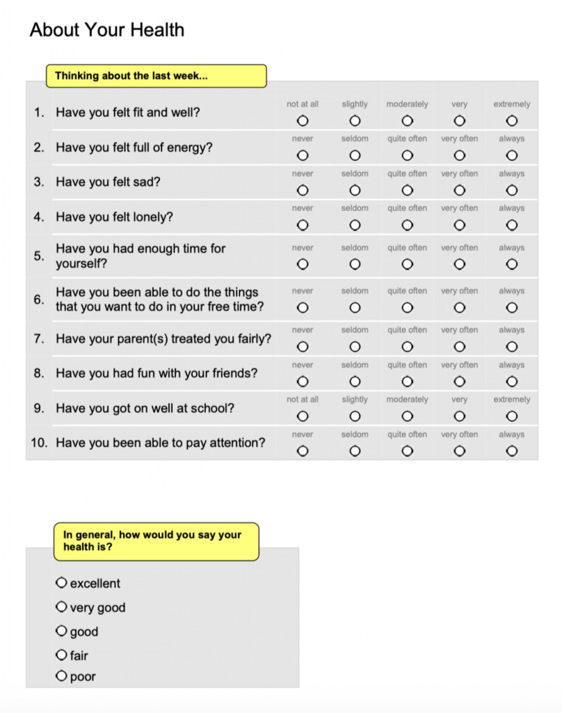 'About Your Health' questionnaire.