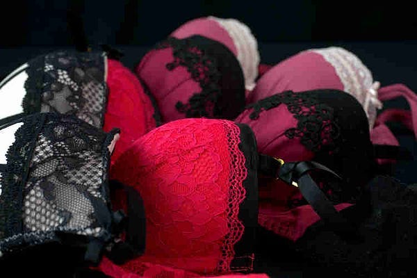 large lacy bras of different colours, garrulous glaswegian medium