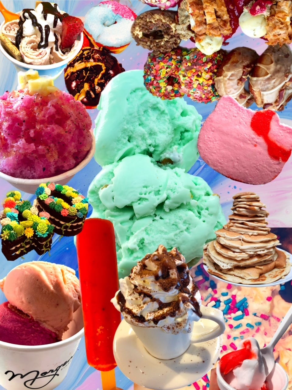 collage of ice creams and donuts