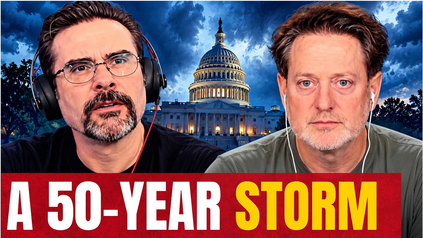 Bob Cesca and Cliff Schecter in front of a Capitol and stormy sky Bob Cesca and Cliff Schecter in front of a Capitol and stormy sky