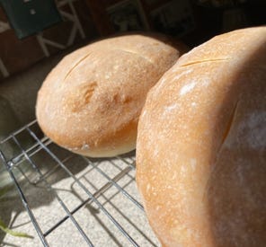 2 loaves of bread on a cooling rack