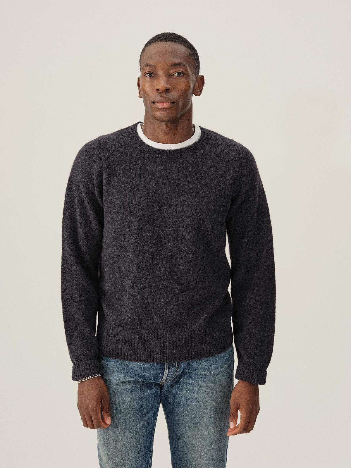 Model wearing Shaggy Alpaca Saddle Crew