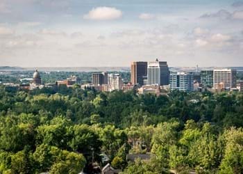 Boise skyline with green trees.