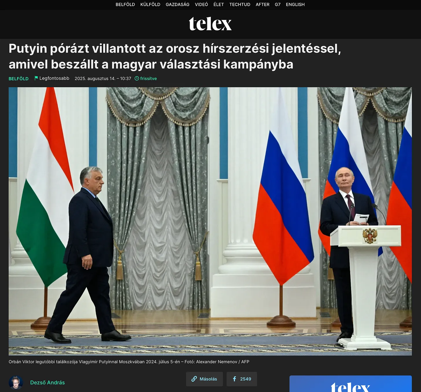 Az oroszok nyíltan be merték vállalni, hogy a magyar belpolitika az ő felségterületük