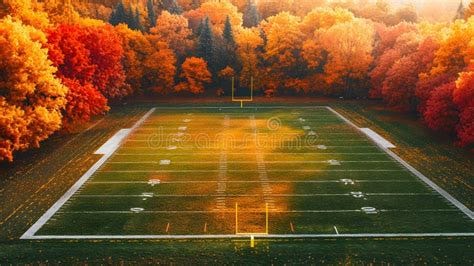 Autumn Colors Surround Empty Football Field in Scenic Landscape Stock ...
