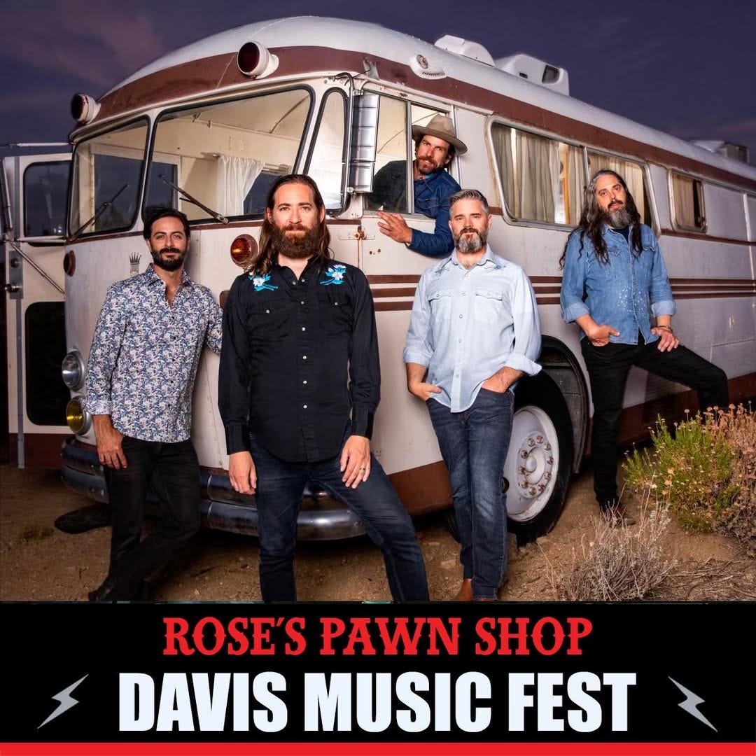 May be an image of 5 people and text that says 'ROSE'S PAWN SHOP DAVIS MUSIC FEST'