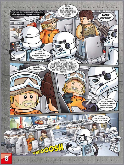Lego Star Wars comic pages featuring Dron Ryall