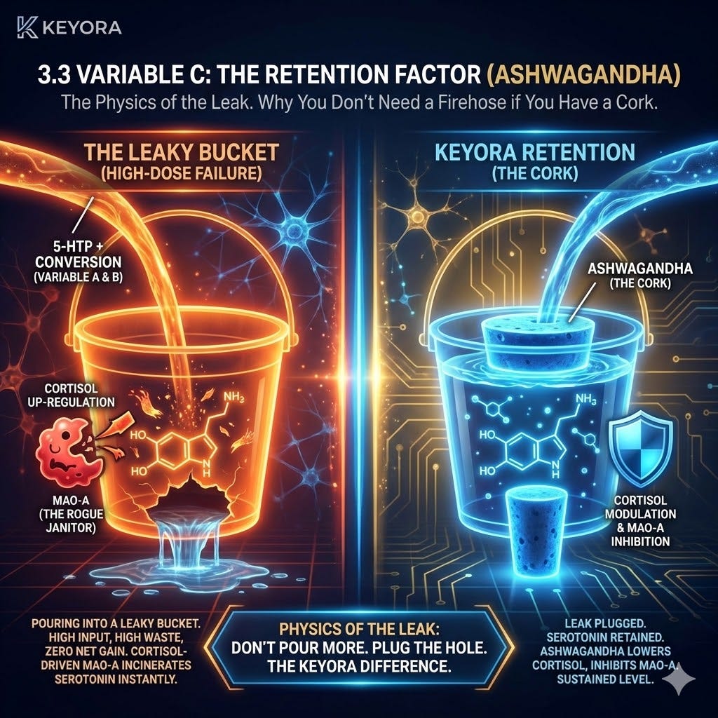 The Leakage Rate, driven by Stress-Induced MAO-A upregulation, incinerates Serotonin before it reaches the receptor, breaching Neurological Sovereignty despite high-volume input. The Leakage Rate, driven by Stress-Induced MAO-A upregulation, incinerates Serotonin before it reaches the receptor, breaching Neurological Sovereignty despite high-volume input.