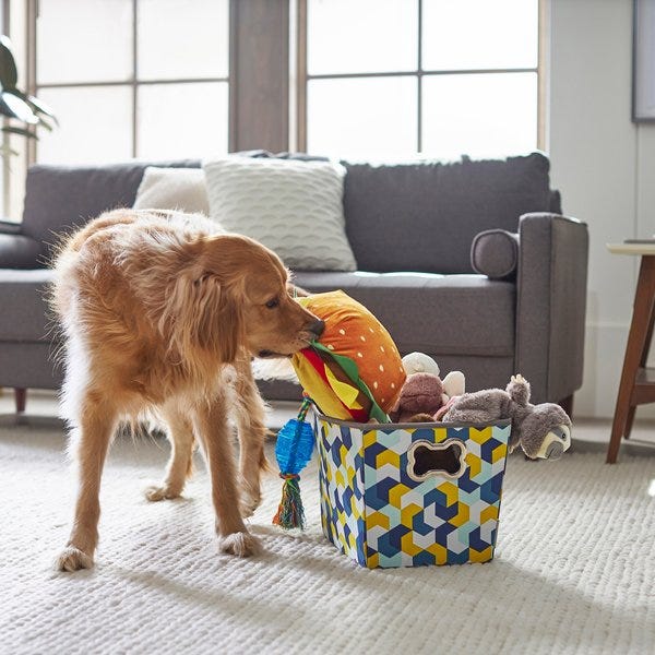 Frisco Rectangle Collapsible Pet Toy Storage Bin, Yellow Geometric Frisco Rectangle Collapsible Pet Toy Storage Bin, Yellow Geometric