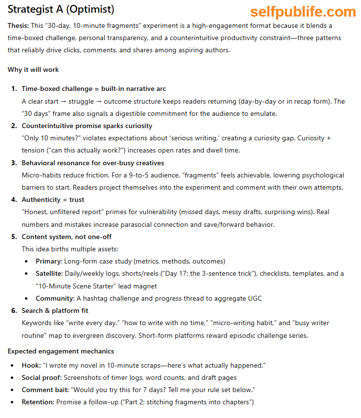 Screenshot of ChatGPT output showing Strategist A response snippet.
