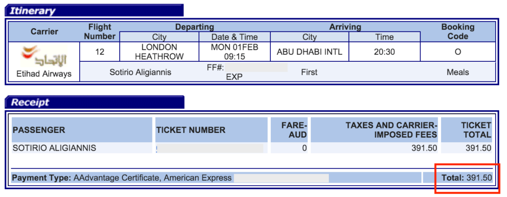 Πτήση Etihad Airways