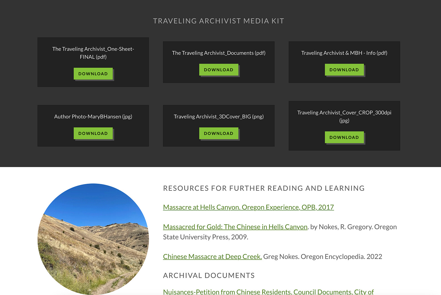 Screenshot of website with links and a photo Screenshot of website with links and a photo