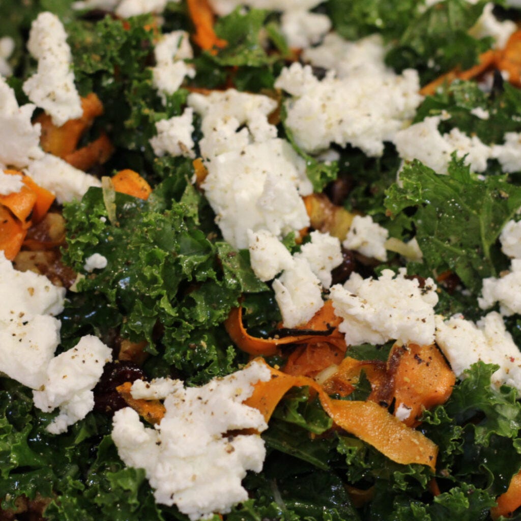A beautifully captured image of a bowl filled with vibrant Roasted Carrot, Cranberry, and Goat Cheese Kale Salad. A beautifully captured image of a bowl filled with vibrant Roasted Carrot, Cranberry, and Goat Cheese Kale Salad.
