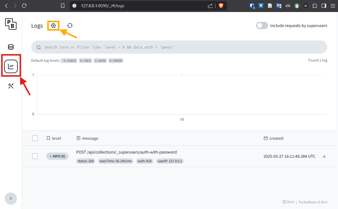 Log view on the admin panel