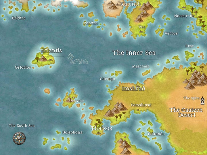 Various maps for my abortive attempt at a novel length fantasy project. Much better suited for an RPG.