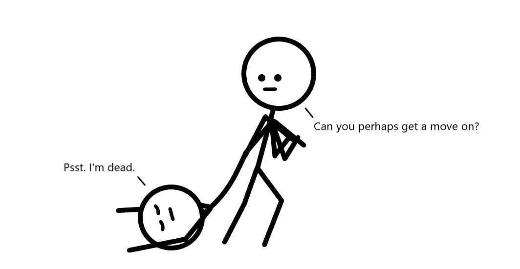 One person dragging another person.