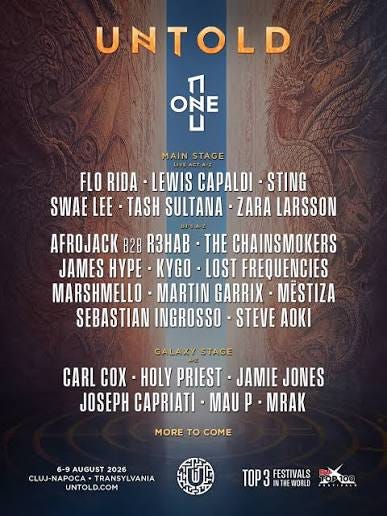 THIS IS THE COMPLETE LINE UP FOR THIS UNTOLD FESTIVAL 2026 . #UNTOLD2026 THIS IS THE COMPLETE LINE UP FOR THIS UNTOLD FESTIVAL 2026 . #UNTOLD2026