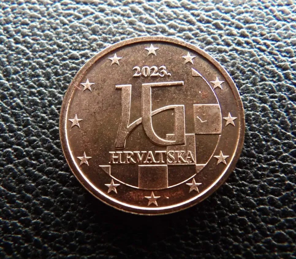 Croatia 2023 1 euro cents coin  “HR” in the angular Glagolitic script - Picture 1 of 2
