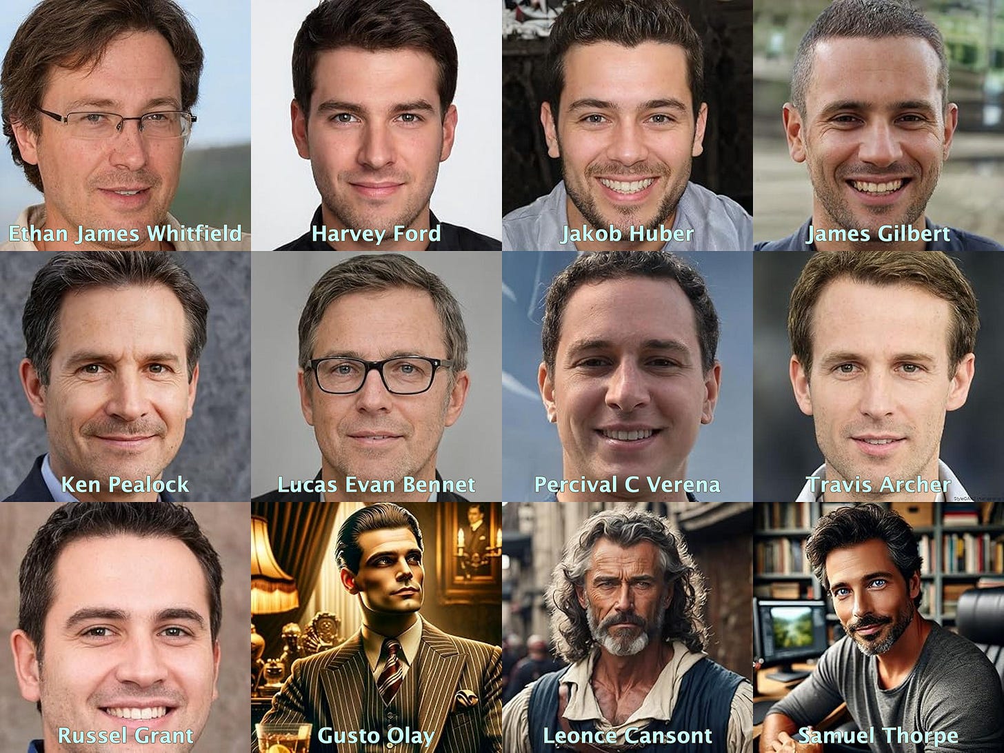 collage of 12 AI-generated images used as portraits by Amazon authors collage of 12 AI-generated images used as portraits by Amazon authors