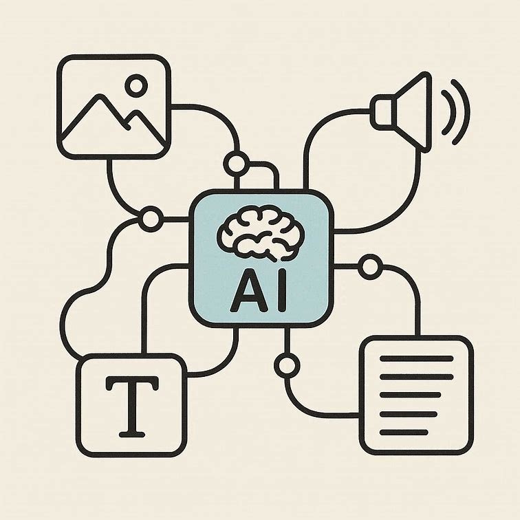 imagem de modelo de IA multimodal, rede neural com conexoes. imagem simples e miniamlista