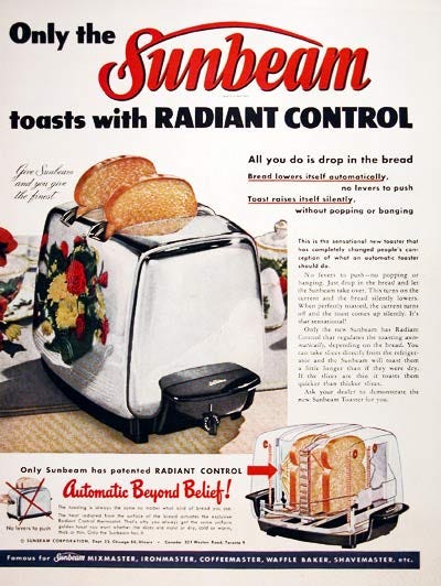 1952 Sunbeam Toaster Classic Vintage Print Ad