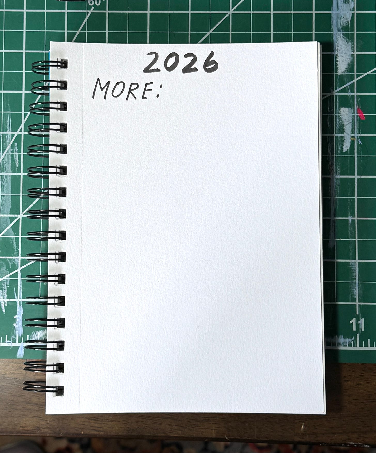 a blank sketchbook page with 2026 written at the top in black marker, and MORE: written beneath. the rest of the page is blank.