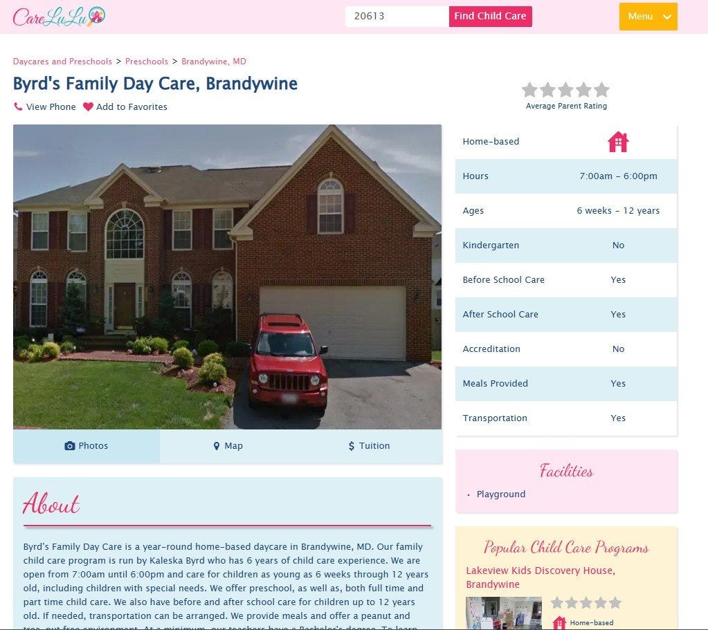 Home-based daycare in Brandywine, MD, offering care for children ages 6 weeks to 12 years, including before and after school programs. Home-based daycare in Brandywine, MD, offering care for children ages 6 weeks to 12 years, including before and after school programs.