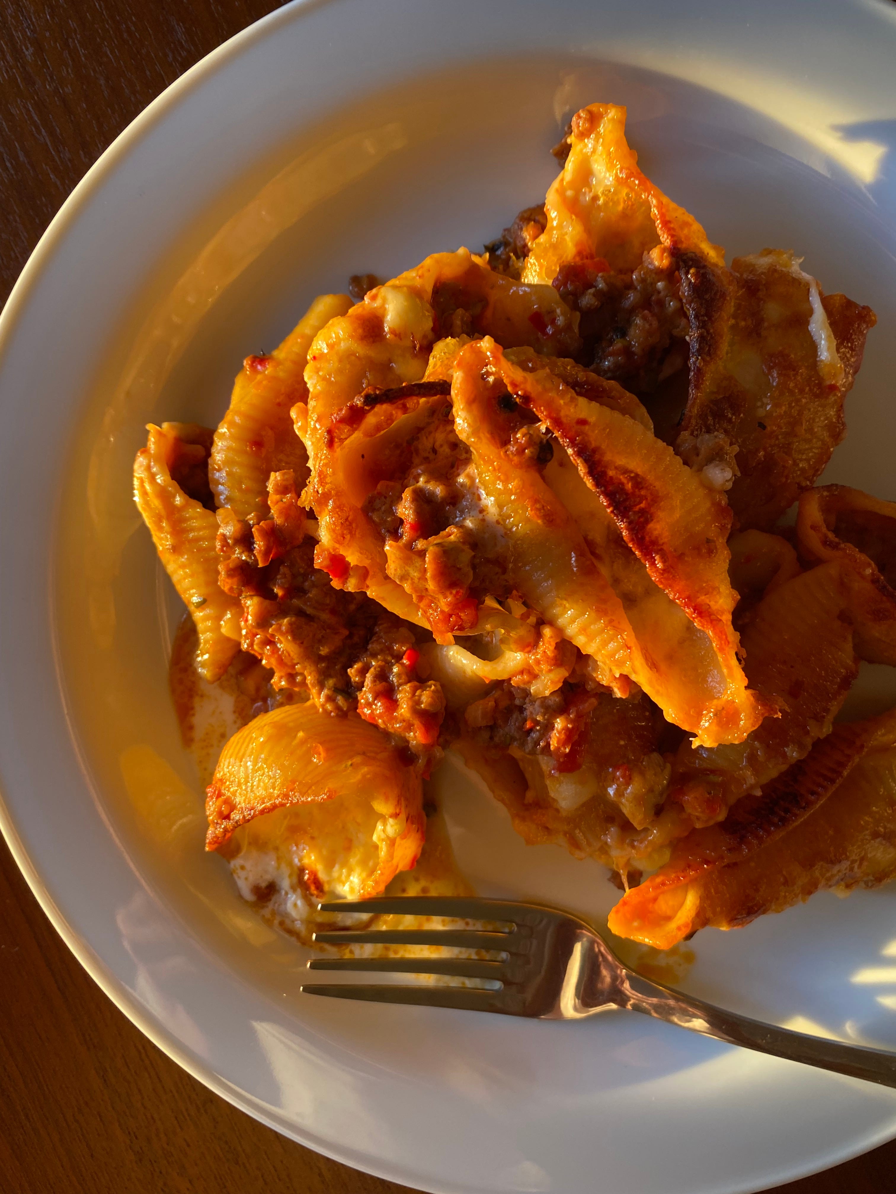 Spicy Lamb Ragu Baked Shells with Homemade Stracciatella