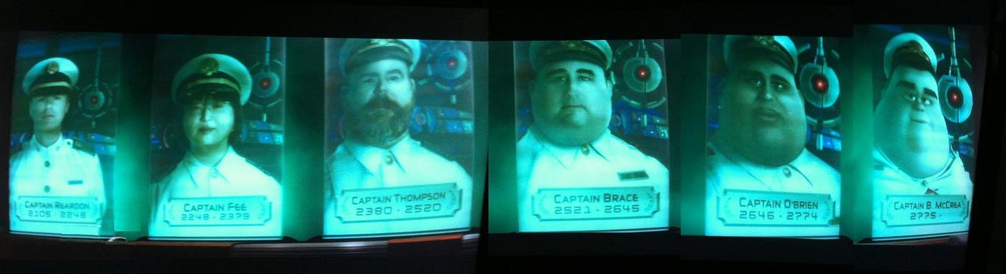 In WALL-E (2008) you can see the captain portraits get progressively more  and more CGI and cartoonish this is actually a reference to THE FACT WE ARE  BEING REPLACED WITH GOVERNMENT ANDROIDS