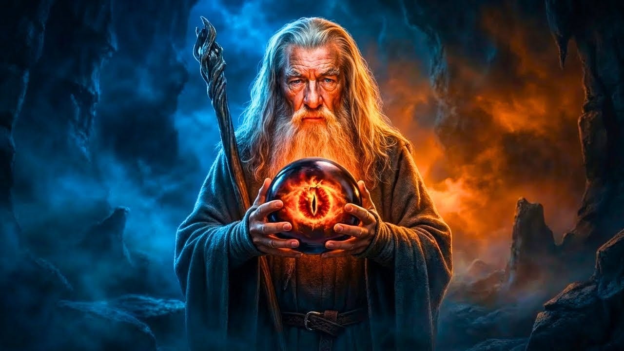 Realistic illustration of Gandalf, a good wizard originally a character in The Hobbit.