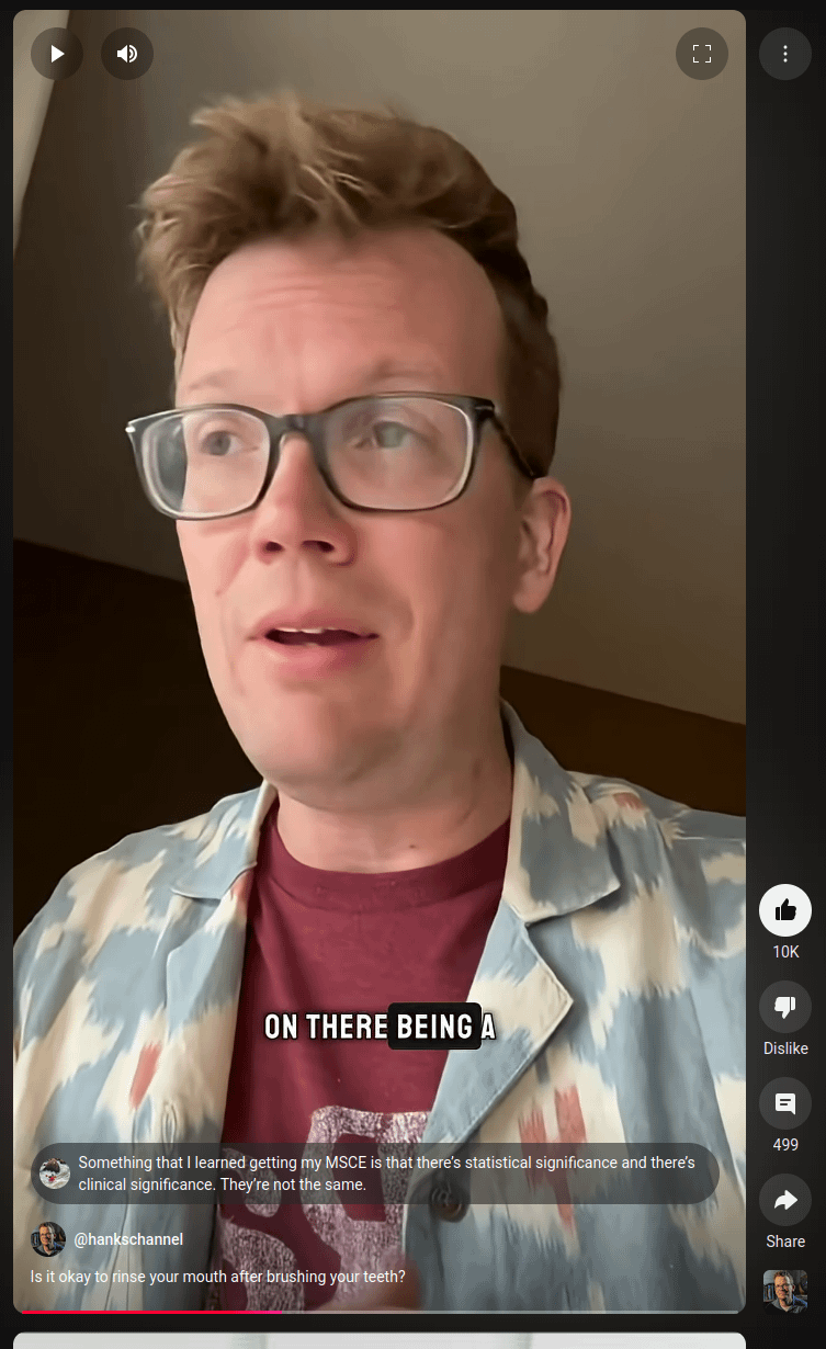 r/youtube - Hank Green in the same short, at the same exact frame, but AI upscaled to look not low resolution