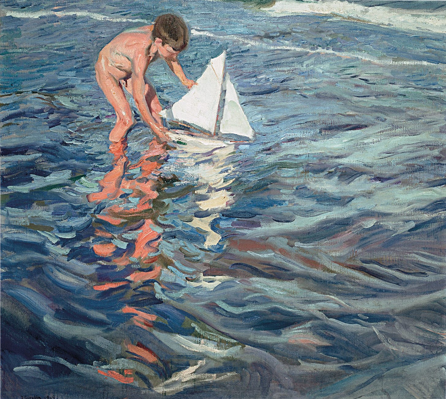 Sorolla children with small sailing boat Sorolla children with small sailing boat