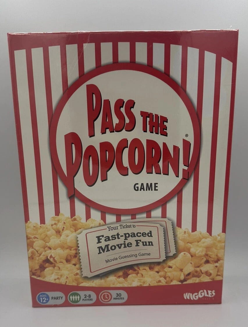 Mattel - Pass the Popcorn (Movie Trivia Family Party Game) - New / Sealed - Picture 1 of 4