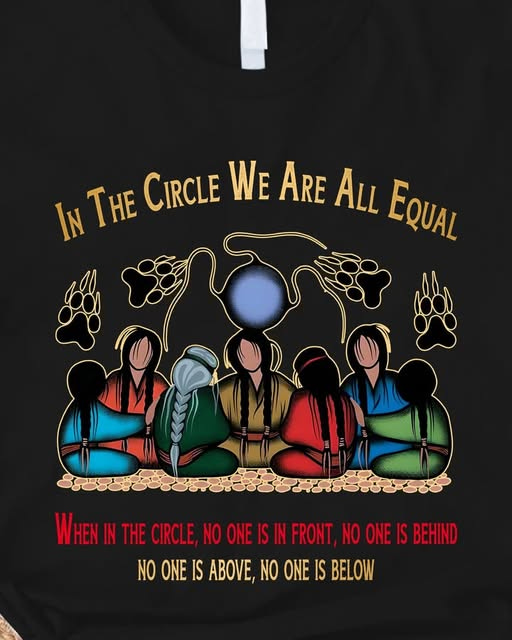 May be a doodle of text that says 'IN THE CIRCLE WE ARE ALL EQUAL WHEN IN THE CIRCLE, NO NOONEISINFRONT, ONE IS IN FRONT NO ONE IS BEHIND NO ONE IS E, NO ONE IS BELOW'