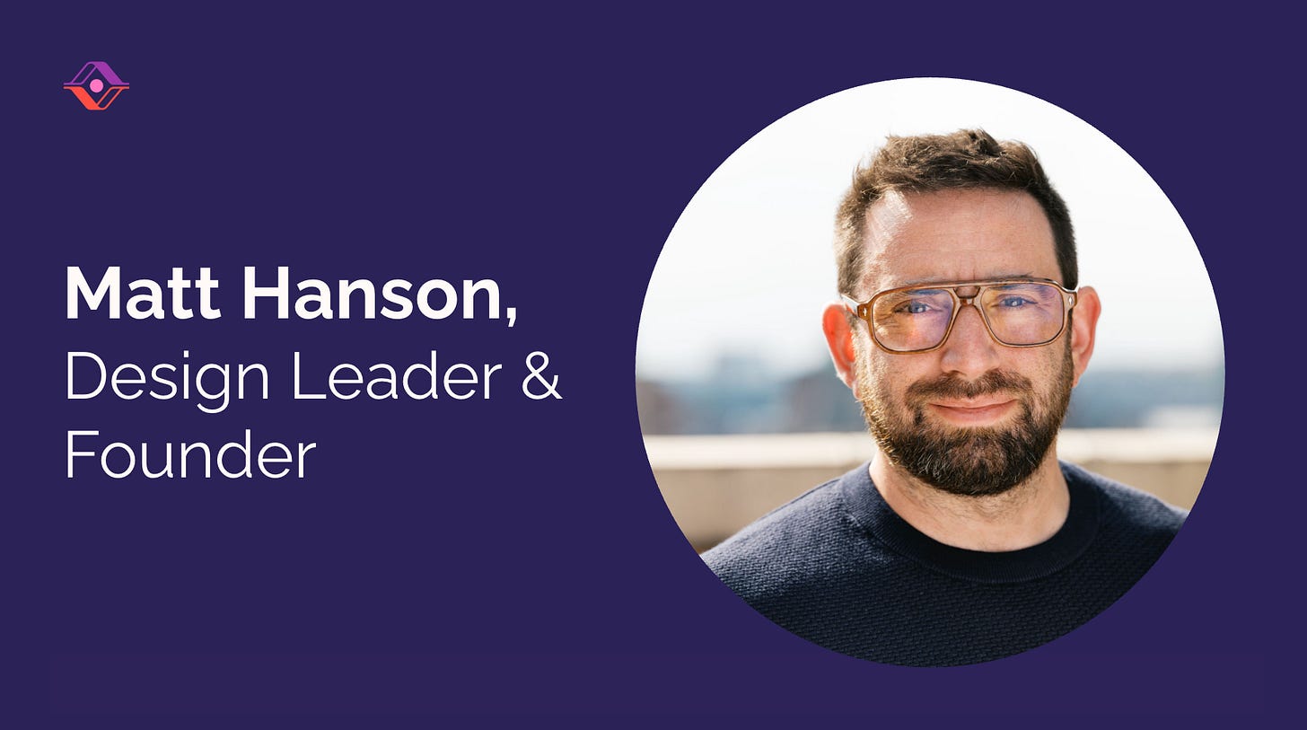 Matt Hanson, Design Leader and Founder, headshot taken outdoors with a cityscape blurred in the background.