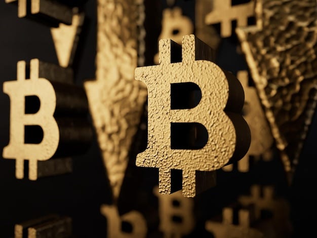 Cryptocurrency market falls. 3d bitcoin logo on a black background with  arrows pointing down. 3d | Premium Photo