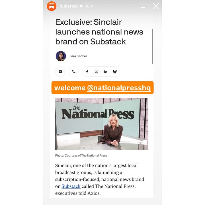 Le storie di Substack su Instragram in cui lancia questa nuova pubblicazione
