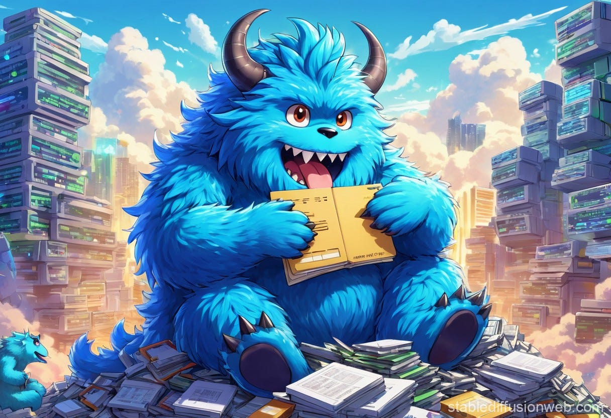 Blue Monster Eating Data | Stable Diffusion Online