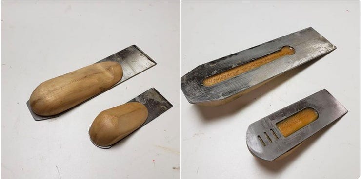 Making scrapers from old iron.