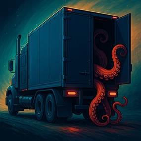 A truck with an octopus tentacles coming out of the door