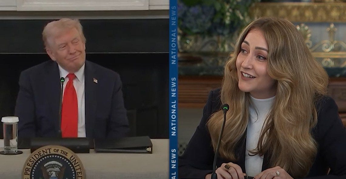Donald Trump and a woman speaking during a discussion at a presidential event, both engaged and smiling, emphasizing a collaborative atmosphere. Donald Trump and a woman speaking during a discussion at a presidential event, both engaged and smiling, emphasizing a collaborative atmosphere.