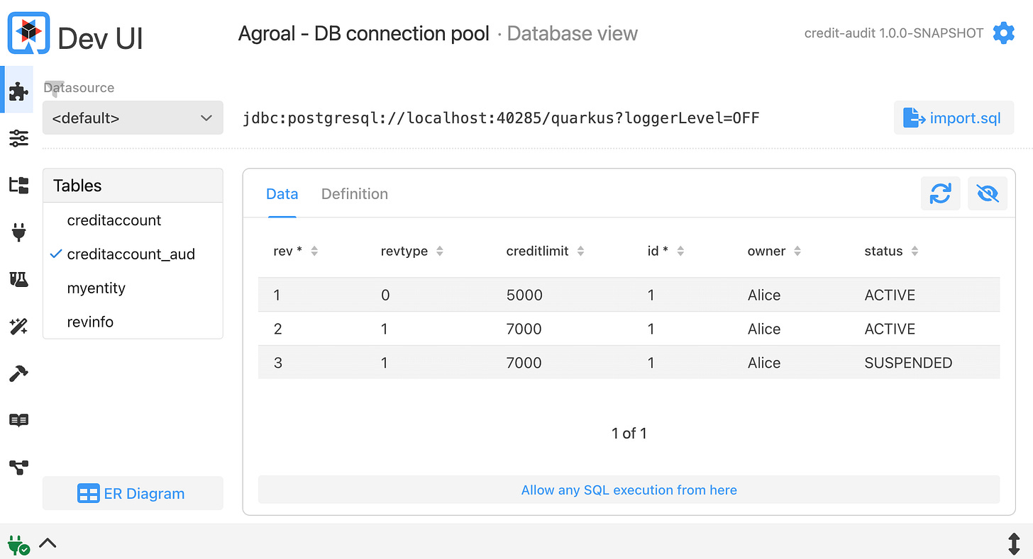 Dev UI View onto the Envers Audit tables Dev UI View onto the Envers Audit tables