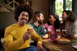 Friends having a beer together