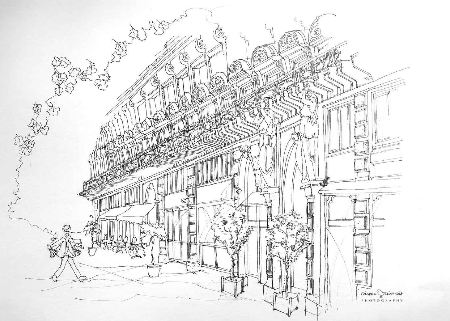 A full line work in monochrome of the drawing.
