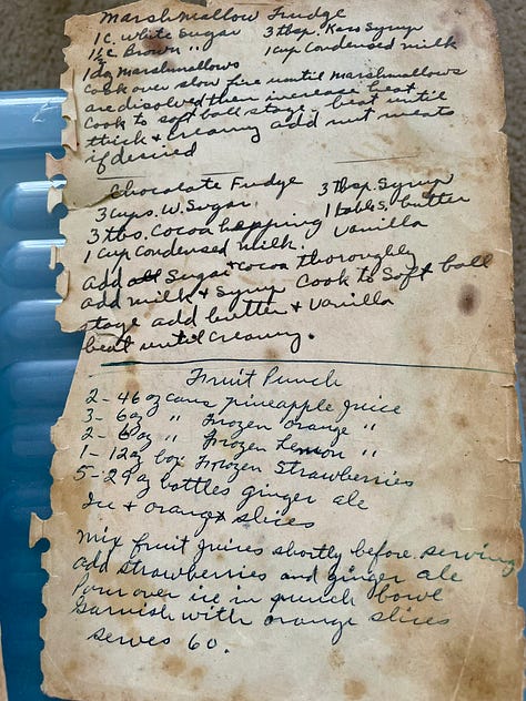 Images of an old cookbook and and handwritten recipes
