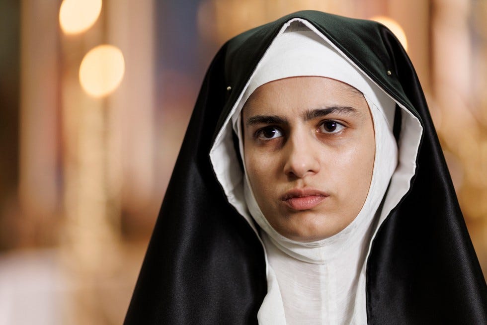 Hannah Khalique Brown plays Dorothea in Wolf Hall: The Mirror and The Light in a nun's outfit