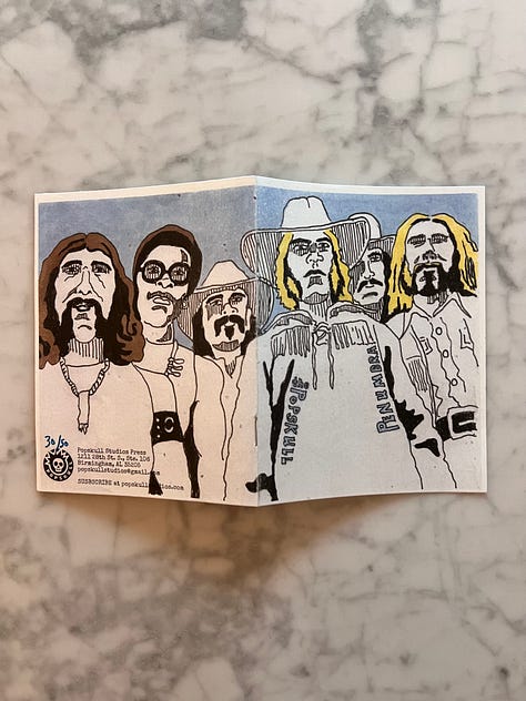 picures of a handmade zine about the allman brothers and the Golden Dream cocktail