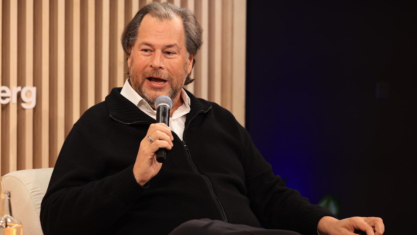 Salesforce CEO Marc Benioff participates in an interview at the World Economic Forum in Davos, Switzerland, on Jan. 22, 2025.