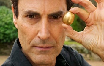 Uri Geller and his alien egg Credit: Justin leighton